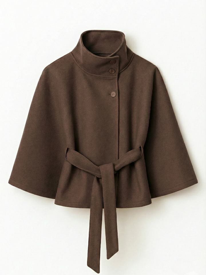 Chloe | Chaqueta Capa con Cinturón y Cuello Alto